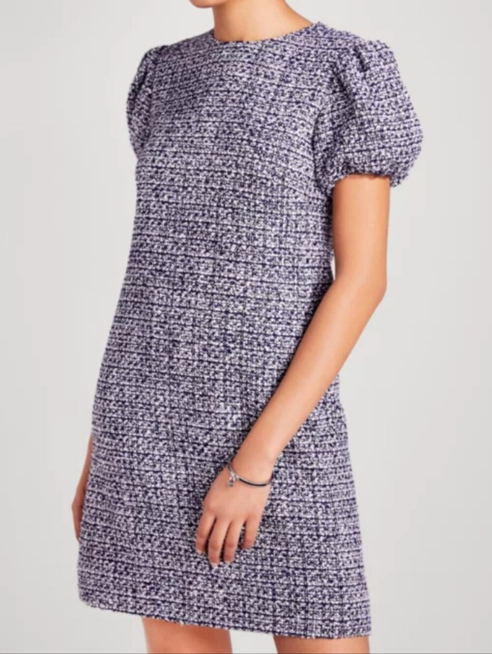 Kate Spade New York Puff-Sleeve Tweed Dress Size 00 Women's Navy Blue Grey